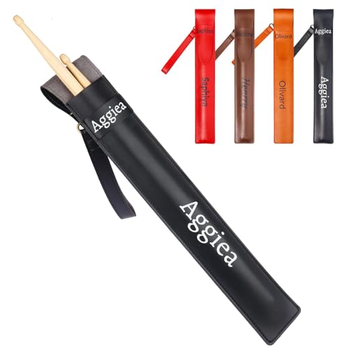 OXYEFEI Drumsticks Tasche,Personalisierte Trommelstöcke Tasche Wasserdicht Drumstick Halter PU Leder Drum Stick Bag Geschenk für Musikliebhaber (Schwarz)