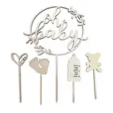 Cake Topper Holz, Kuchen Topper Babyparty Tortendeko, Kuchenstecker für Baby Shower Eine Windeltorte Gender Reveal Partydeko