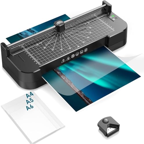 Laminiergerät A4 Laminiermaschinen Laminiergerät mit Papierschneider - Laminiergerät Set mit Laminierfolien A4 A5 A6 Folien Papier Schneidegerät Büro Laminiergeräte Heiß und Kaltlaminiergerät