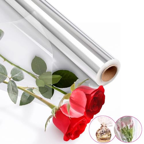 Geschenkfolie Transparent, 80CM x 30M Cellophan Geschenkpapier Rolle, Geschenkpapier Durchsichtige Folie Cellophanfolie Blumenfolie für Blumen Geschenkkörbe Wrap (Fold in 40CM）