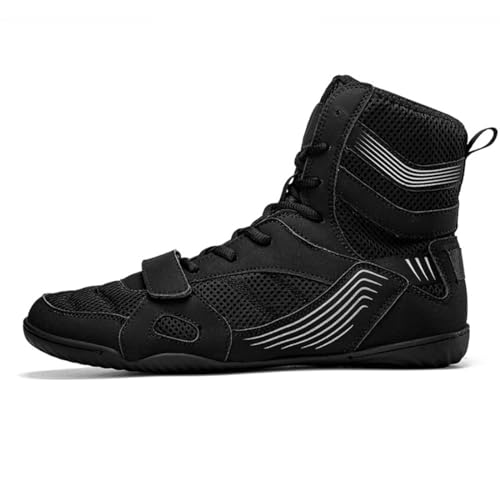 Damen High Top Wrestling Stiefel, Professionelles Kickboxen Kampfsport Mesh Schuhe Leichte Boxen Fitness Turnschuhe,Schwarz,38 EU