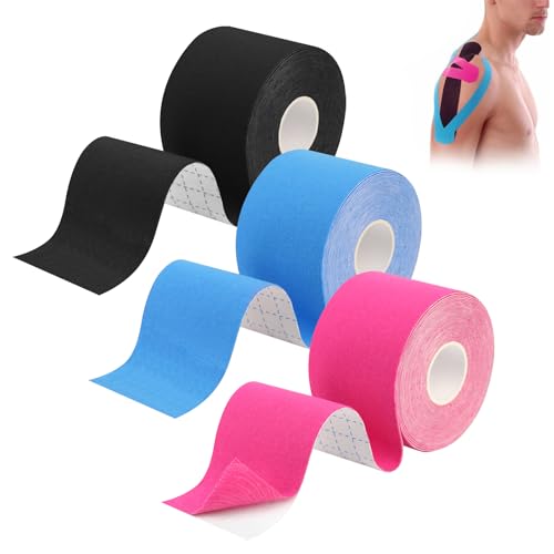 3 Rollen Kinesiotapes, Kinesiologie Tape, Kinesio Tape, Kinesiology Tape, Tape Sport, Blau/Rosa/Schwarz, Wasserfest, für Sport, für Knie, Schulter und Ellenbogen, Muskelstraffende Bänder (5m x 5cm)