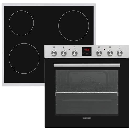 Telefunken Einbauherd-Set | Elektro-Herd-Kochfeld-Kombination | Backofen mit Ober-Unterhitze und Umluft | Glaskeramik-Kochfeld mit 4 Zonen | Teleskopauszug | 78 Liter | 60 cm | Herdset B-HS-75-C-I