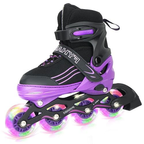 Inline-Skates für Mädchen, Rollschuhe für Mädchen, Kinder-Inline-Skates mit beleuchteten Rollen, Jungen-Skates für den Hallensport. (Lila, Medium(34-37 EU))