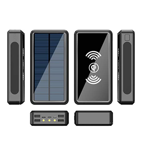KKPLZZ Solar Power Bank 100000 mAh, Hochleistungs-Solarladegerät mit 4 USB-Anschlüssen, wasserdichtes tragbares drahtloses Ladegerät Externer Akku mit LED-Licht Camping im