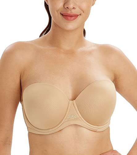 Lemorosy Damen Trägerloser BH Vollschalen Bügel Abnehmbare Träger Große Größen Multiway Minimizer BH Roter Teppich(95D,Beige)