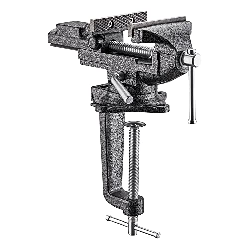 Schraubstock Drehbar TEENO,Breite der Backe 85 mm, Schraubstock klemmbar mit 360° Drehbarem Sockel, Material aus Gegossenem Stahl, 800 kg, Abnehmbar und mit Doppeltem Verwendungszweck (85 mm)