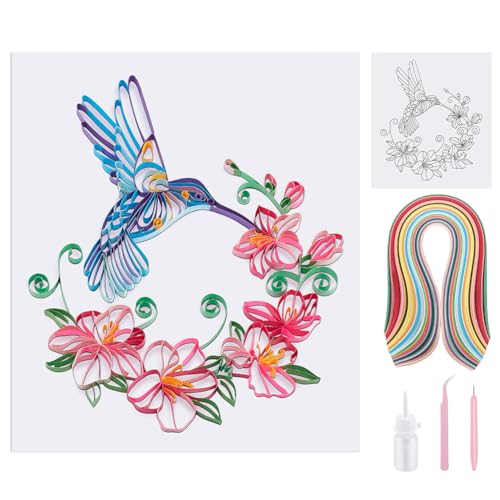 PH PandaHall Papier Quilling Kit Blume und Kolibri Quilling Werkzeug mit 240pcs Papierstreifen Lieferant Quilling Template Board DIY-Bastelset mit Leim Quilling-Muster für Anfänger Erwachsene