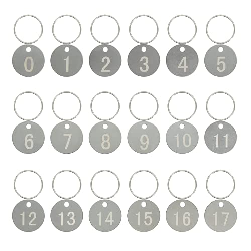 304 Edelstahl Nummernschilder Schlüsselanhänger ID Tags mit weißen Zahlen (1-20)