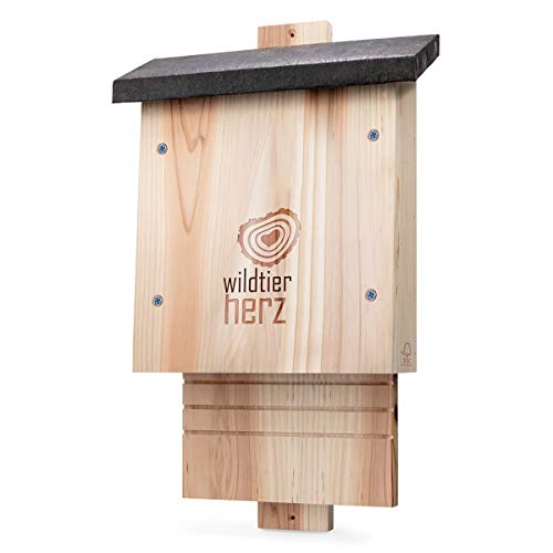 wildtier herz NABU Fledermauskasten aus FSC® Massiv-Holz - Wetterfestes Sommer & Winterquartier für Fledermäuse, unbehandelt & verschraubt