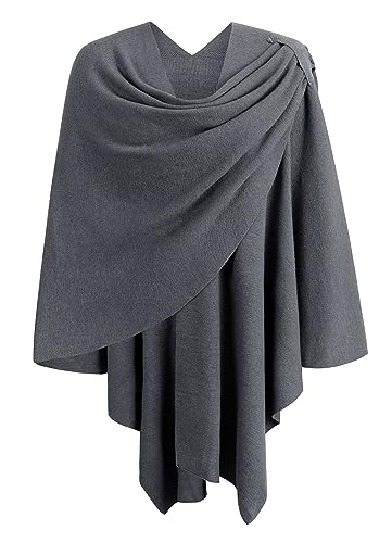 PULI Damen Poncho Schal Cashmere Feeling Strick Cape Cardigan Für Frauen Geschenk Für Mutter edles Grau