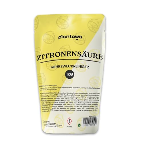 PLANTAWA Zitronensäure-Pulver 1Kg | Zitronensäure für Küche, Bad & Garten | 100% rein & vielseitig. Umweltfreundlicher Allzweckreiniger.