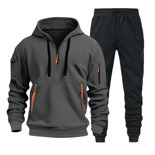 Herren Jogginganzug Trainingsanzug Sportanzug Hausanzug mit 1/4 Reißverschluss mit Kapuze Trainingsanzug Set Herren Langarm Oversize Sportanzug Einfarbig Tracksuit Warm Jogginganzug Sportsachen