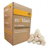 Eco Blaze Naturliche Feueranzünder – Feueranzünder aus Holzwolle für Verschiedene Holzöfen, Grill- und Pizzaofen-Anzünder – sichere, wachsbeschichtete Sofort-Anzünder aus Fichte (50)