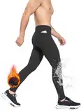 BALEAF Herren Winter Kompressionshose Lang Wasserabweisend Thermo Laufhose Lauftights Sporthose mit Reißverschlusstasche Schwarz M