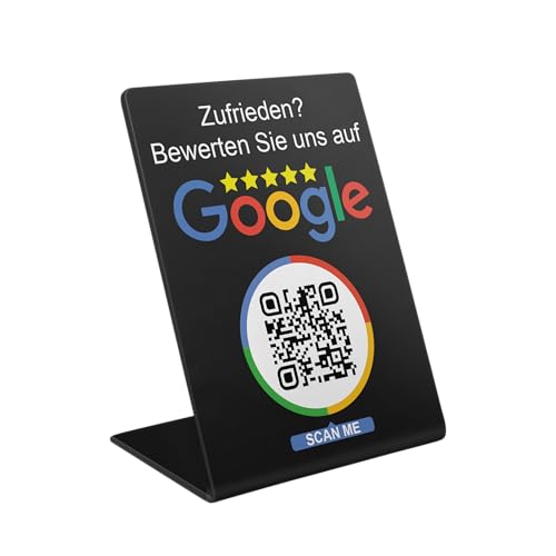 Bewertung NFC & QR Aufsteller/Display/Schild für Google Restaurant,Laden,Kanzlei,... (V1 Schwarz)