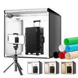 SenDeluz Fotolichtkasten Fotostudi 60x60x60cm, Tragbarer Fotobox Lichtbox Fotografie Lichtzelt mit 2 abnehmbaren dimmbaren LED-Streifen, 6 Farben Backdrops für alle Arten von Produktfotografie