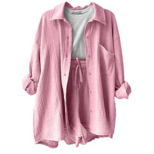 TIMELYE Outlet Angebote Strandkleid Damen Regular Fit Active Fussball Hose Dunne Zweiteiler+für+damen Einfarbig Rock & Blazer Kombinationen Für Damen Musselin Bluse Damen Oversized(Rosa,M)