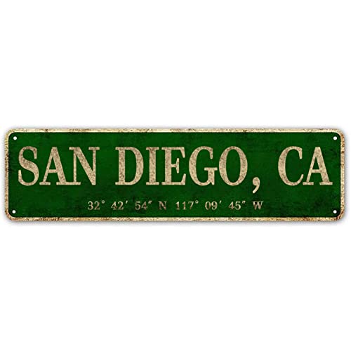 LINStore San Diego, CA Stadtschild, Vintage-Metall, Wandkunst, Büro/Zuhause/Klassenzimmer, 10,2 x 40,6 cm