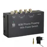 AIFIZO Phono Vorverstärker Plattenspieler, Plattenspieler Schwarz Stereo-Verstärker mit Pegel, RCA Input & Output, Phono Vorverstärker Plattenspieler mit DC 12V Netzteil