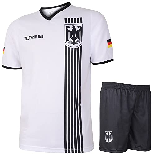 Deutschland Trikot Set Heim - Streifen Schwarz Weiß - Kinder und Erwachsene - Jungen - Fußball Trikot - Fussball Geschenke - Sport t Shirt - Sportbekleidung - Größe 140