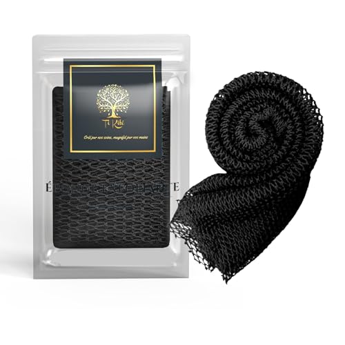 Sarhaana Djampe afrikanisches Duschnetz, Badeschwamm, Peeling-Handschuh, Toilettenblume, XL, Zubehör für Damen, Herren, Kinder, Körperpeeling (SCHWARZ)
