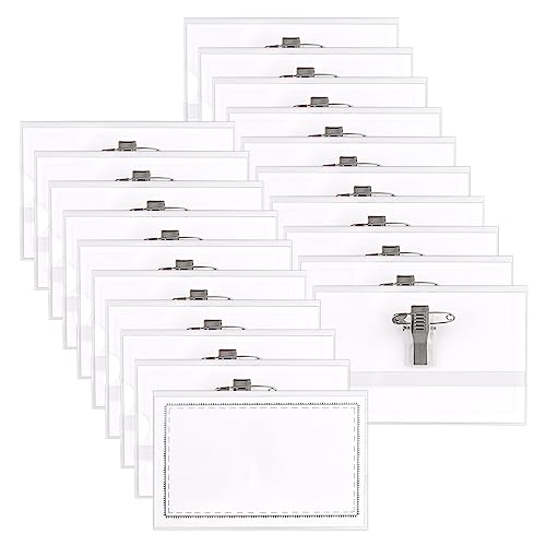 20 Stück Namensschilder, Namensschilder für Kleidung mit Clip und Anstecknadel, PVC Transparent Ausweishülle mit Leere Karte - für Visitenkarten Ausweis ID Karte (58 x 89mm)