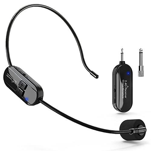 Wireless Mikrofon Headset, 2.4G Kabelloses Mikrofon funkmikrofon headset mit 50M Reichweite, Wiederaufladbares Drahtloses Mikrofon Kopfbügelmikrofon für Lautsprecher, Reiseleiter, Fitness Tanzlehrer