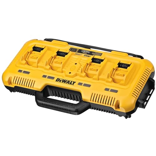 Dewalt System-Vierfach-Schnellladegerät DCB132 (bis 18V inkl. XR Flexvolt Akkus, paralleler Ladevorgang von 4 Akkus, bis zu 8 A pro Ladeschacht, 2-Stufen-Ladeprozess, mit LED-Anzeige)