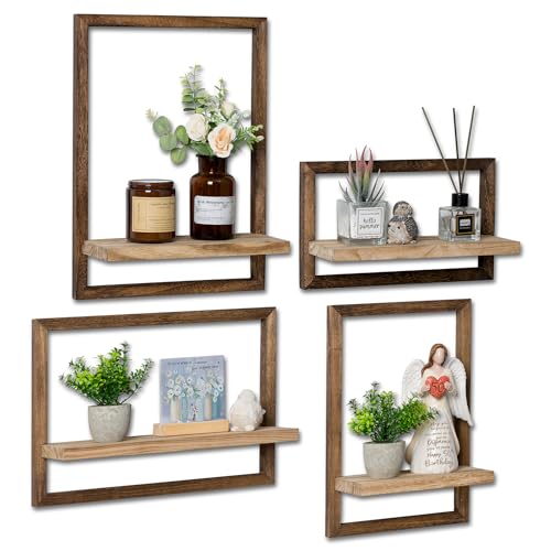 Walasis Wandregal Holz Wanddeko Wohnzimmer : 4er Set Regale Wand Schweberegale Regalbrett Wandboard - Rustikal Wand Deko für Schlafzimmer (Braun)