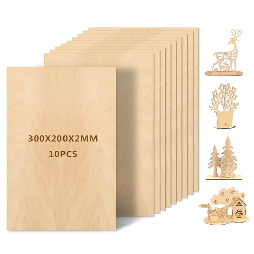 Leseed 10 Stück Holzplatte, Sperrholz 2mm aus Lindenholz, Sperrholzplatte 30x20cm Leicht und Stabil, Holzplatten zum Basteln für DIY, Gemälde, Brandmalerei, Modellbau, Ideal Leeres Holzbrett