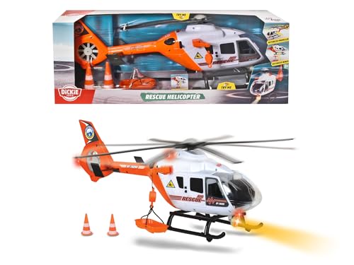 Dickie Toys Rettungshelikopter mit Licht & Sound, drehender Rotor, Seilwinde, 64 cm