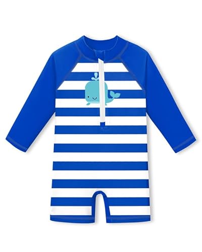 Baby Atmungsaktiv UV Shirt Einteiliger UPF 50+ Schnelltrocknend Badebekleidung Wal & Streifen 0-6 Monate