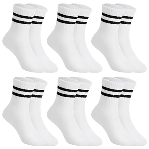 Laralily 6 Paar Sportsocken Weiß,Tennissocken Mädchen,Weiße Sportsocken,Zweisteg-Sportsocken,Hochwertige Materialien,Hohe Elastizität,Passend zu Verschiedenen Styles (Größe 33-36,Weiß)