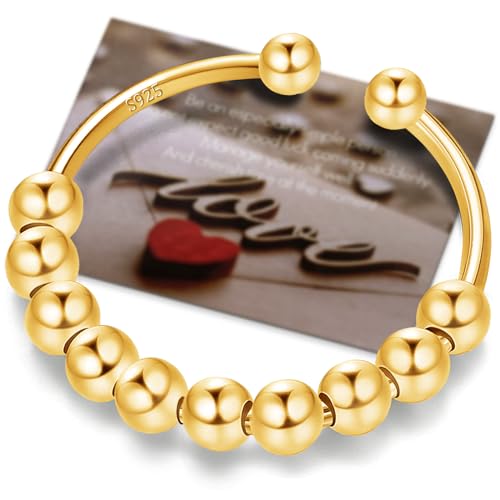 Anxiety Ring Gold Anti Stress Ring Damen Gold 14K,Ring Gold Damen Fidget Ring Gold Ringe Frauen Gold,Ringe Damen Angstring Stressring Spinner Ring Vergoldet Damen Ring Verstellbar Ringe Für Frauen