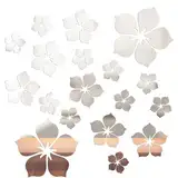 Hariendny 18 Stück Spiegel Wandaufkleber, Acryl Silber Selbstklebend Wand Aufkleber, 3D Blumen Spiegel Wandaufkleber, DIY Kunst Wandtattoos für Wohnzimmer, Badezimmer, Schlafzimmer