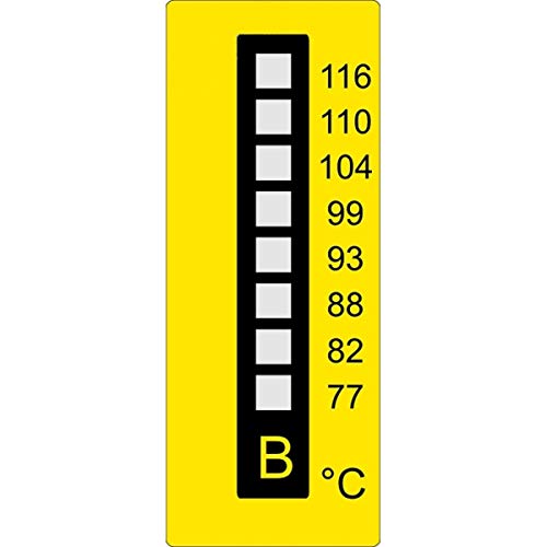 Temperatur Messstreifen, +77°C bis +116°C, vertikal, 8 Felder, irreversible 10 Stück - HPC Sekure