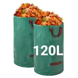 Velway Garden 2x120L Gartenabfallsäcke - Wiederverwendbare Gartensäcke mit Griffen - Industriegewebe für Blätter Müll Schutt - Wasserdichte Gartenmüllsäcke