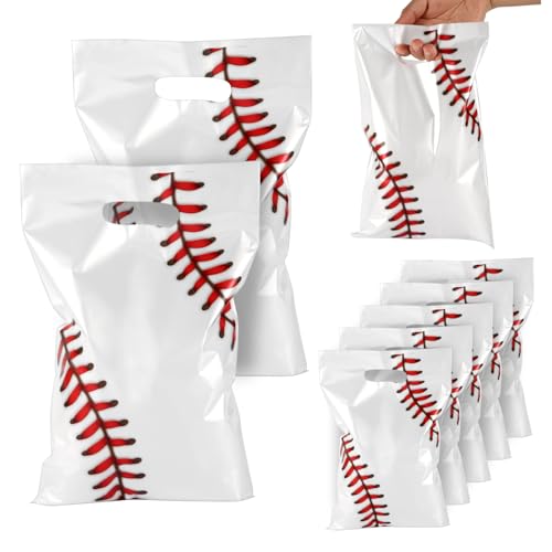 50stk Baseball-Party-Geschenktüten, Baseball-Goodie-Tüten Gastgeschenke Praktische Geschenktüte zum Verpacken von Party-Geburtstagsgeschenken Süßigkeiten- und Snack-Aufbewahrung(Weiß, Rot)