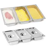 Cokaca Panierschalen Set 3-teilig mit Deckel aus Edelstahl GN 1/3 Behälter 32,5 x 17,5 x 6,5 cm - Rechteckige Metall Gastro Behälter - ideal für Schnitzel, Fleisch, Fisch