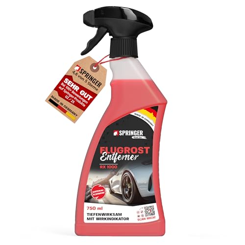 SPRINGER RX1000 - - Flugrostentferner 750ml - - Made in Germany - - Schonender & tiefenwirksamer Rost-Reiniger - - Rostentferner für Flugrost, Korrosionsspuren, Industriestaub, etc.