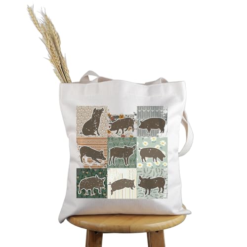 Pyoul Tragetasche für Schweineliebhaber, Boho-Schweine-Design, Handtasche, Schweine-Bauernhof, Geschenk für Mütter, Geschenk mit Schweinemotiv, Boho Piggy Design T, medium