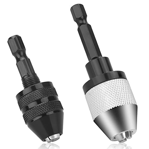 EEEKit Schnell Bohrfutter,2 Stück Bohrfutter Adapter,1/4 Zoll Sechskantschaft Schnellspannbohrfutter,0.3-6.5 mm&0.3-3.6 mm 3 Backen Bohrfutter für Mikrobohrer, Bohrfutteradapter, Umrüstwerkzeug