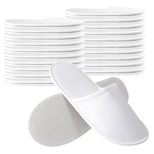 Taimimy 20 Paar Hotel Slippers Weiß Damen Herren, Rutschfeste Einweg Hausschuhe, Einweg Slipper, Gästehausschuhe, geschlossene Zehen, Unisex Frottierslipper Pantoffeln für Hotel Spa und Gäste