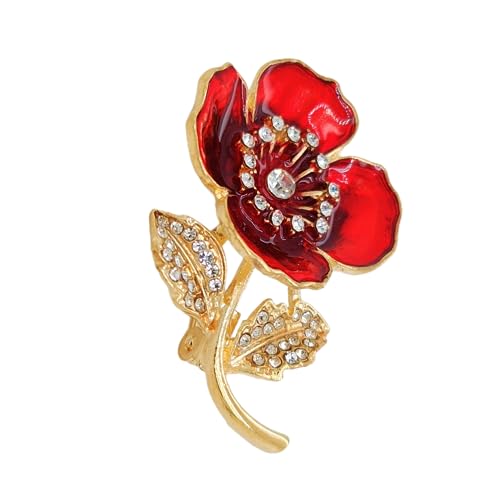 JEWELLBOX Brosche mit roter Mohnblume für Damen – Gedenktags-Bewusstsein für Revers, Schal, Jacke, Anstecknadel, symbolisches Geschenk, Einheitsgröße, Edelstahl