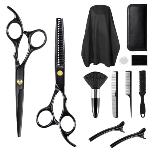 Friseurschere Set, 6,7 Zoll Haarschneideschere, Haarschere Effilierschere Set profi Hair Cutting Scissors für Damen Herren Kinder Haustiere, Friseur Zubehör für Haar und Bart, Friseurumhang, Kamm