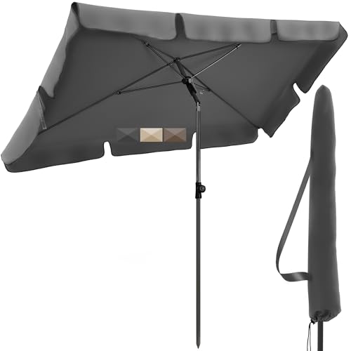 4smile Sonnenschirm Balkon 200x125 cm mit Schirmhülle, Anthrazit - UV50+ Sonnenschirm rechteckig knickbar höhenverstellbar, Sommer Schirm für Sonnenschutz Balkon als Ersatz für Ampelschirm