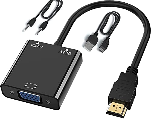 JZMATECH HDMI auf VGA Adapter, HDMI zu VGA Konverter (Stecker auf Buchse) 1080P HDTV mit Audiokabel und Micro-USB-Ladekabel für PC, Laptop, HDTV-Projektoren, PS4 / 3 Xbox