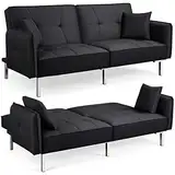 Yaheetech Klappbares Schlafsofa Bettsofa aus Leinenstoff Tagessofa mit 2 Kissen, Sofa Couch mit Bettfunktion Liegefläche 177 cm L × 110 cm B fürs Wohnzimmer/Schlafzimmer/Gästezimmer Hellgrau