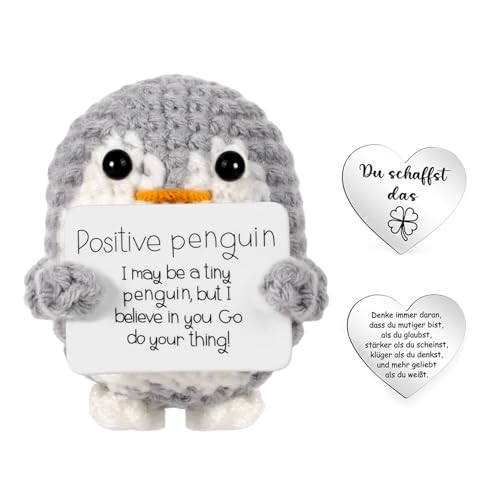 WLVinson Positive Penguin Geschenk,6.5CM Mini Pinguin Kuscheltier,Klein Pinguine Geschenke mit Karte Positiver Pinguin und Pocket Hug Glücksbringer,Gestricktes Spielzeug Puppe für Freunde Ermutigung